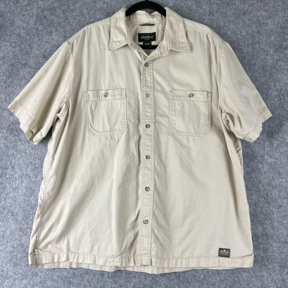 Eddie Bauer Shirt Mens XL Beige Short Sleeve Cotton Safari Outdoor Gorpcore